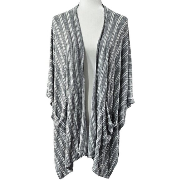 Saturday Sunday Anthropologie Gray White Stripe Ruana Open Front Poncho One Size - Picture 1 of 9